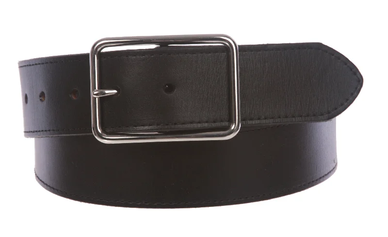 Vintage cotton military belt-Snap On Cowhide Full Grain Stitching-Edged Leather Belt with Rectangular Buckle