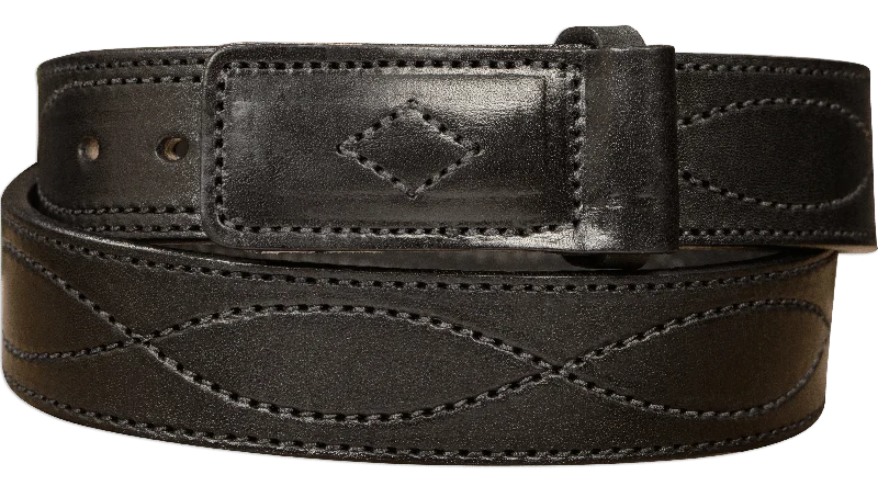 Handcrafted corduroy striped belt-The Pit Boss: Black Figure 8 Black Stitched Buckle-less Ball Hook 1.50"