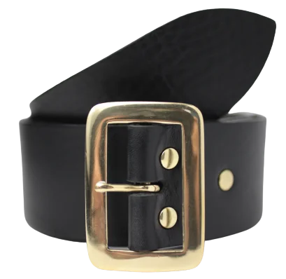 Modern black snakeskin belt-Brass Santa Buckle 2 Inch (50mm) Leather Belt