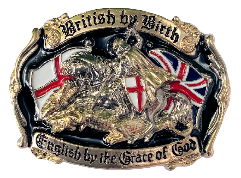 Modern black leather belt-British by Birth Gold and Silver Belt Buckle Special Edition