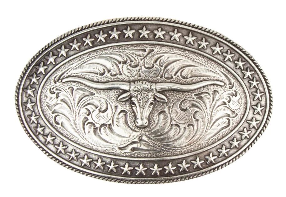 Wide suede studded belt-Bull Trophy Belt Buckle