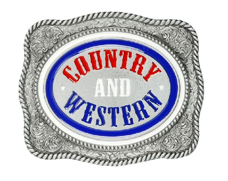 Contemporary woven nylon buckle-Country Western Red White Blue Belt Buckle