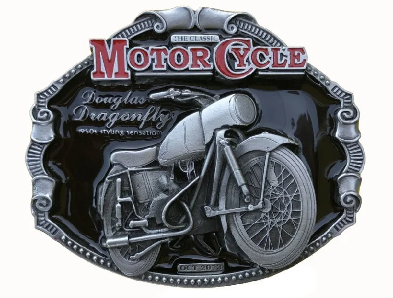 Contemporary stretch nylon belt-Douglas Dragonfly Motorcycle Belt Buckle