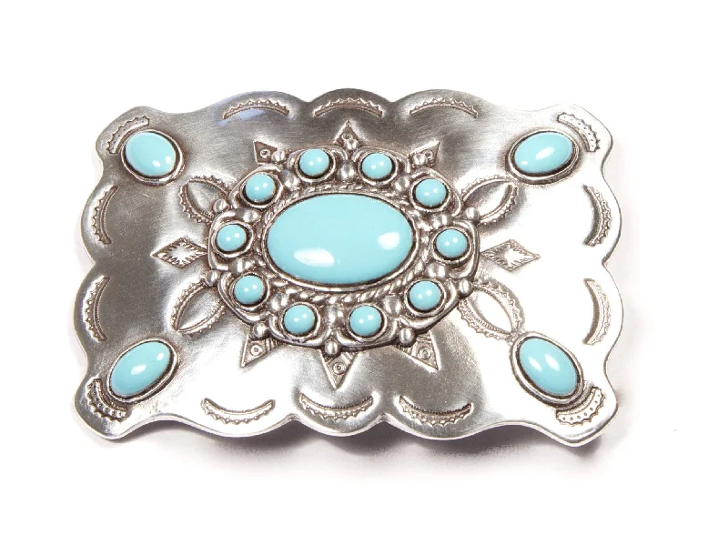 Unique vintage silver belt-Dream in Turquoise Belt Buckle