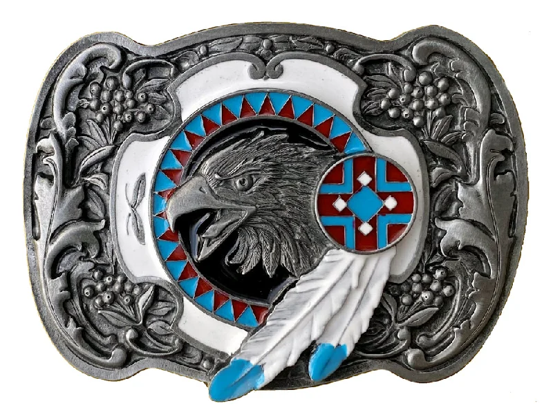 Modern silver buckle belt-Eagle with Feathers Red Gold Belt Buckle