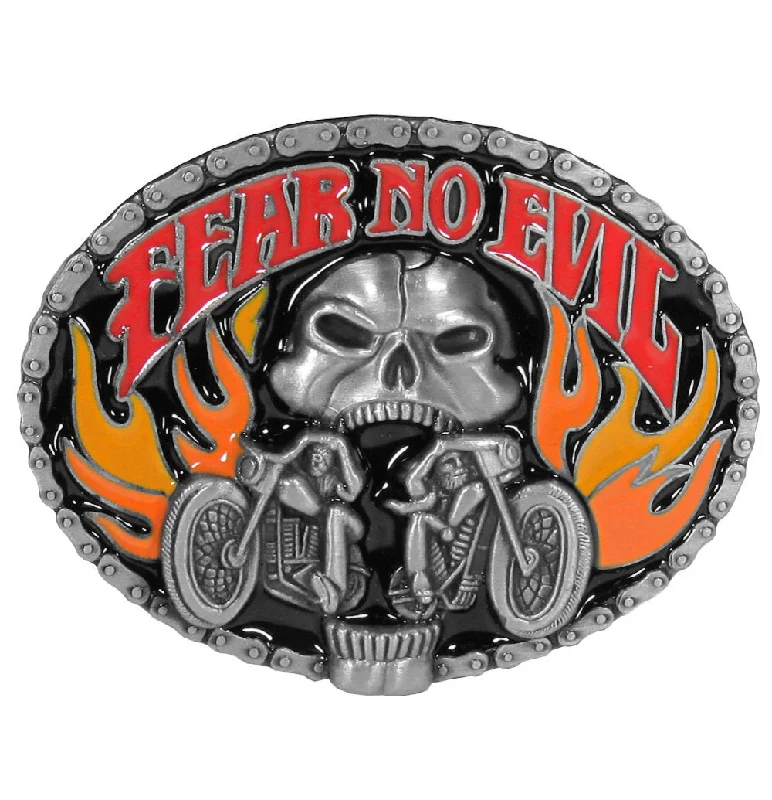 Vintage woven straw belt-Fear No Evil Belt Buckle