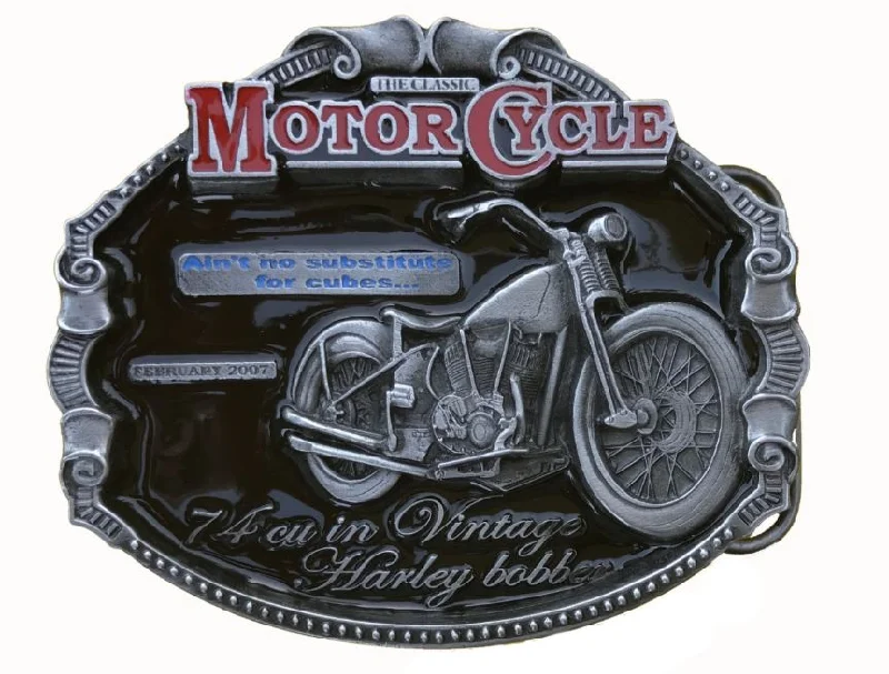 Modern black leather buckle-Harley Bobber Belt Buckle