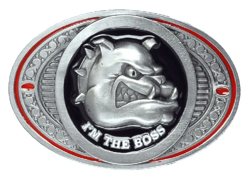 Elegant white patent belt-Im the Boss Bulldog Belt Buckle