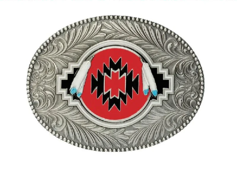 Rustic brown suede belt-Indian Shield Red Belt Buckle