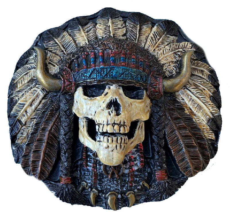 Slim nylon floral belt-Indian Skull Belt Buckle