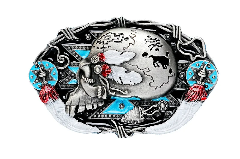 Minimalist gray fabric buckle-Indian Skull Belt Buckle