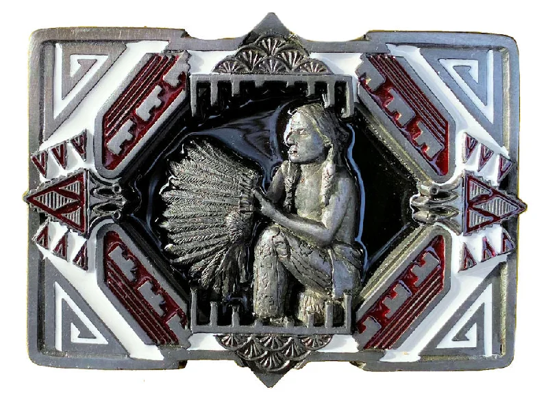 Unique brass cowboy belt-Indians Headdress Belt Buckle