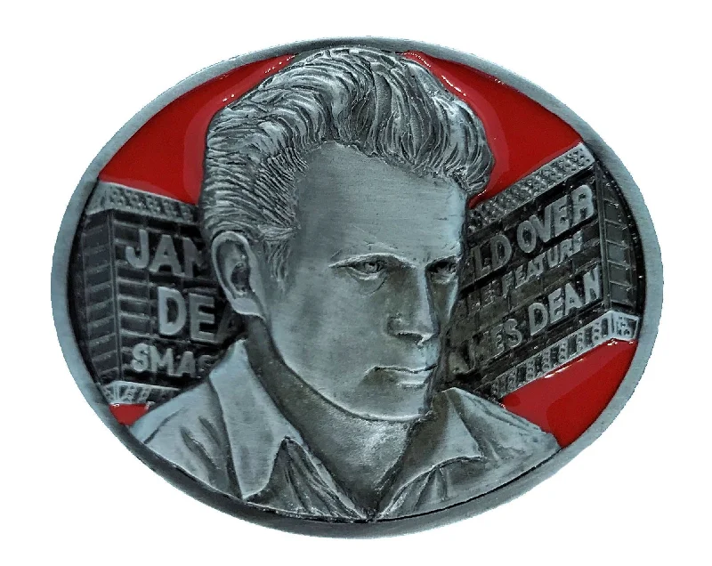 Slim leather embossed belt-James Dean Marquee Red Belt Buckle