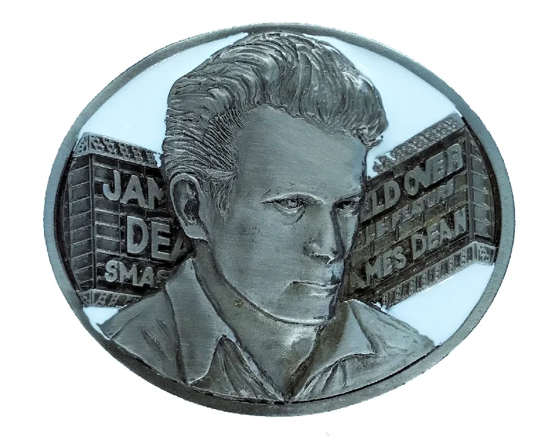 Unique brass buckle belt-James Dean Marquee White Belt Buckle