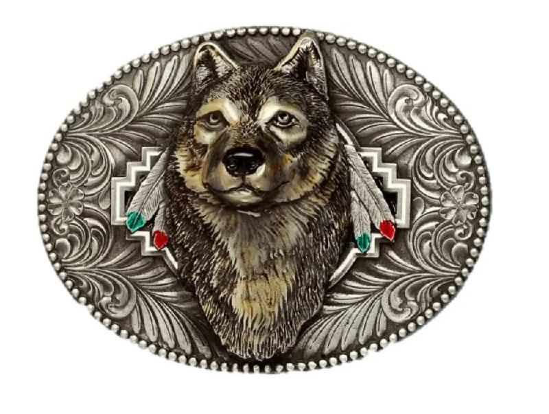 Wide suede snakeskin belt-Oval Wolf Head Belt Buckle