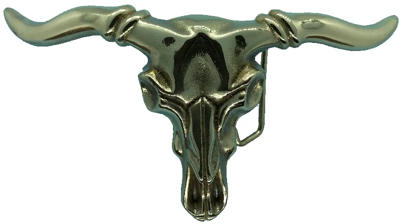 Minimalist gray canvas buckle-Long Horn Steer Skull Brass Belt Buckle