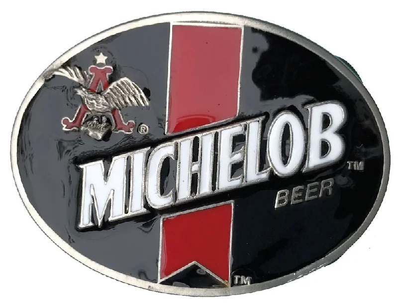 Rustic brown suede belt-Michelob Black Belt Buckle