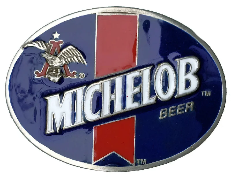 Vintage cotton webbing belt-Michelob Blue Belt Buckle