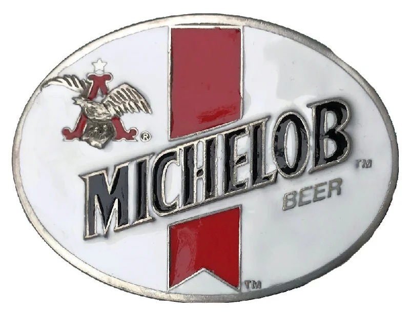 Elegant red leather belt-Michelob White Belt Buckle