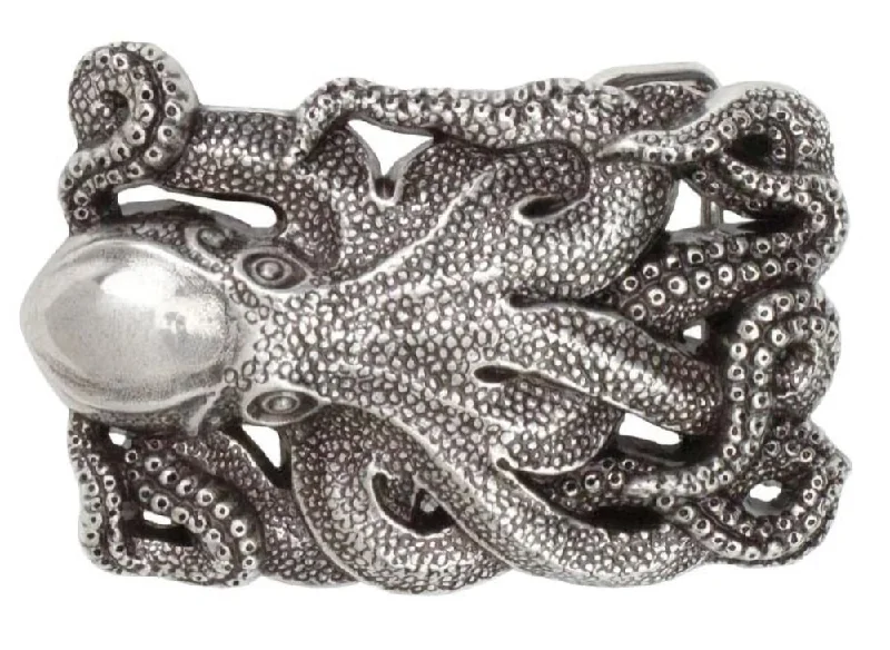 Contemporary elastic plaid belt-Octopus Trophy Belt Buckle