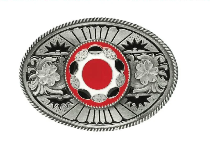 Wide canvas cowboy belt-Oval Stone Red Belt Buckle