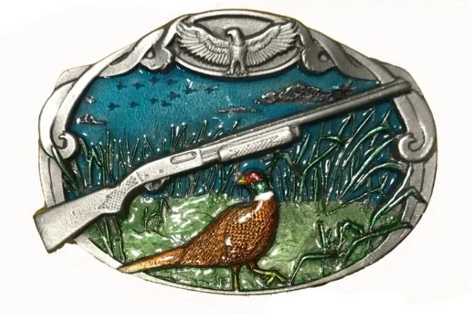 Unique antique silver belt-Pheasant Gun Belt Buckle