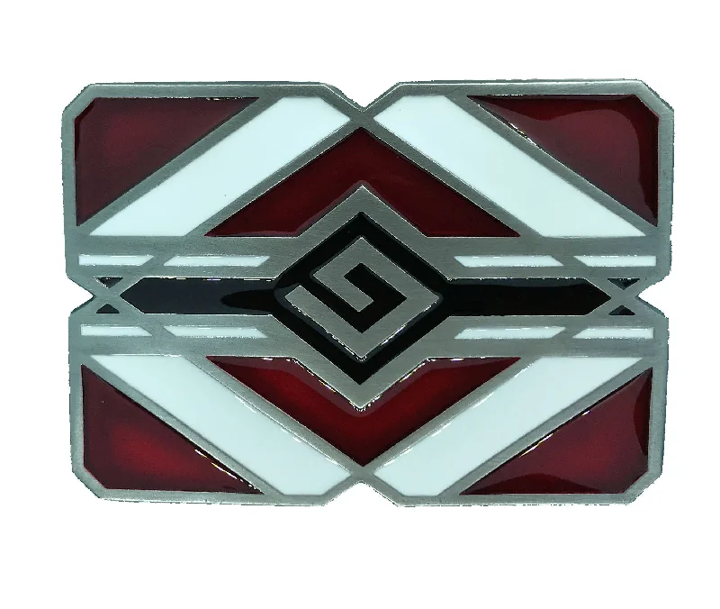 Elegant black suede buckle-Red and White Indian Belt Buckle