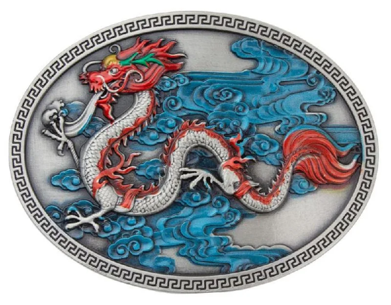 Unique brass buckle belt-Red Chinese Dragon Belt Buckle