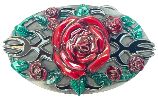 Handcrafted nylon striped belt-Roses Belt Buckle