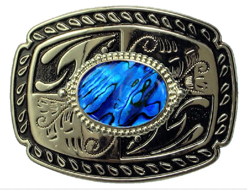 Unique reversible tan buckle-Shell Design Blue Belt Buckle