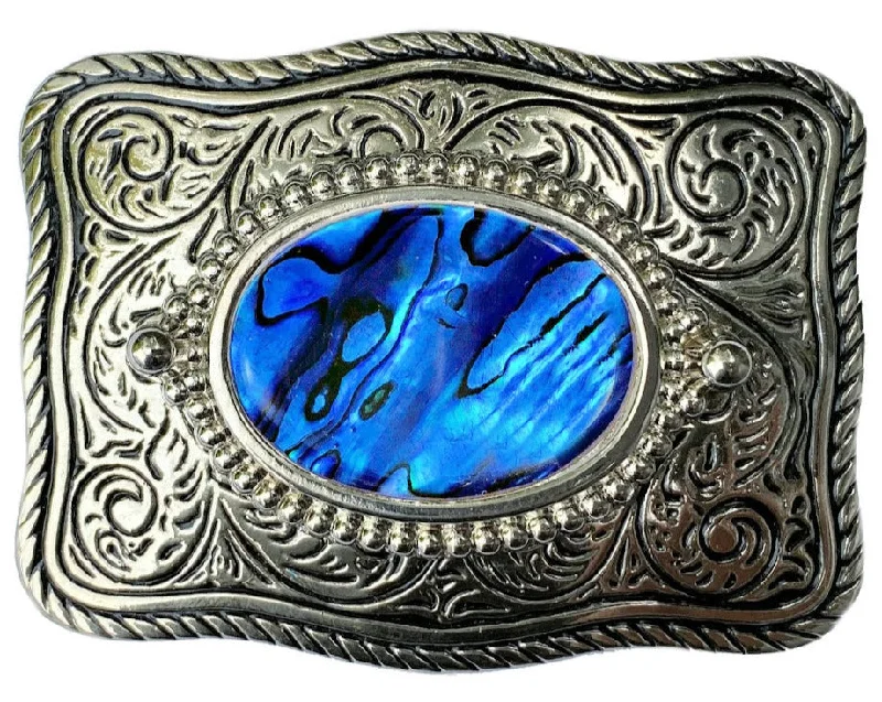 Rustic brown nylon buckle-Shell Swirl Blue Belt Buckle