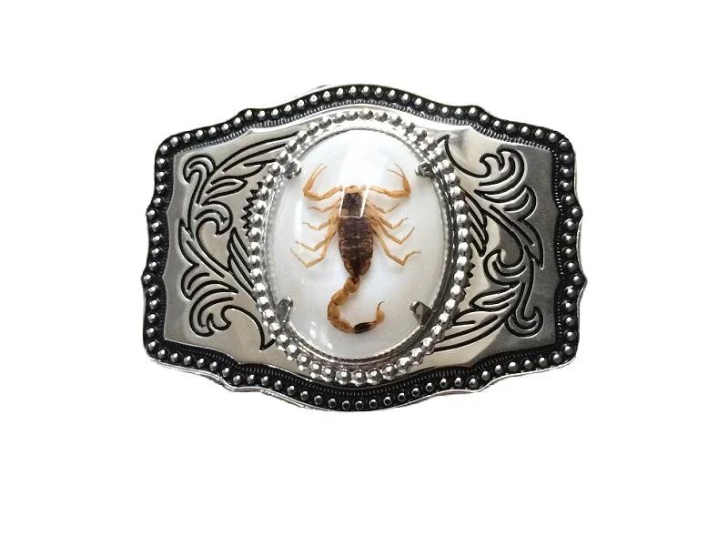 Handcrafted corduroy brown belt-Silver Scorpion Belt Buckle