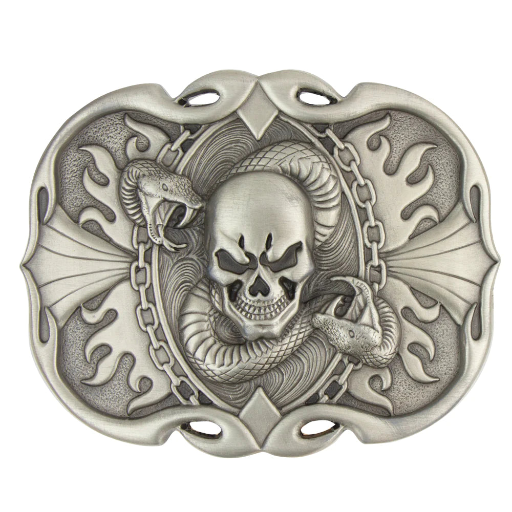 Unique reversible gray belt-Skull Snake Trophy Belt Buckle