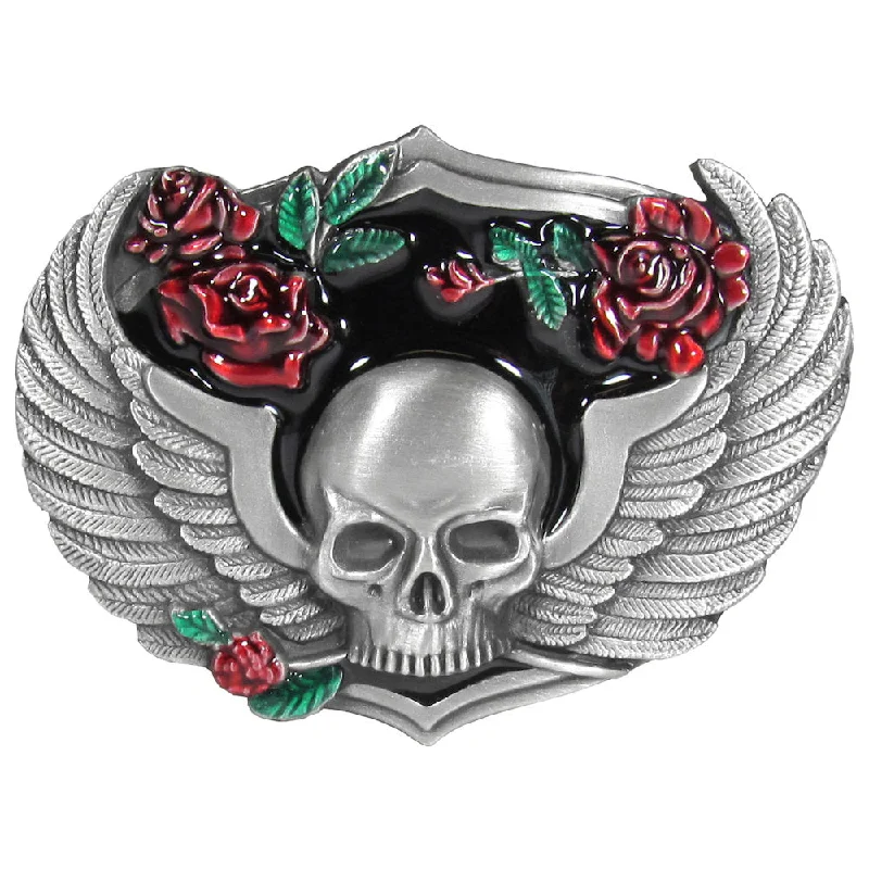 Elegant patent red belt-Skull With Wings Belt Buckle