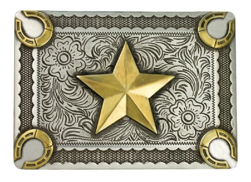 Wide leather cowboy belt-Stars and Horseshoe Trophy Belt Buckle