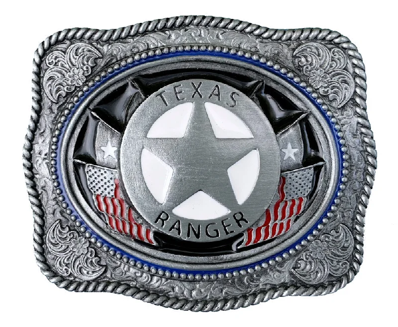 Contemporary stretch canvas belt-Texas Ranger Belt Buckle