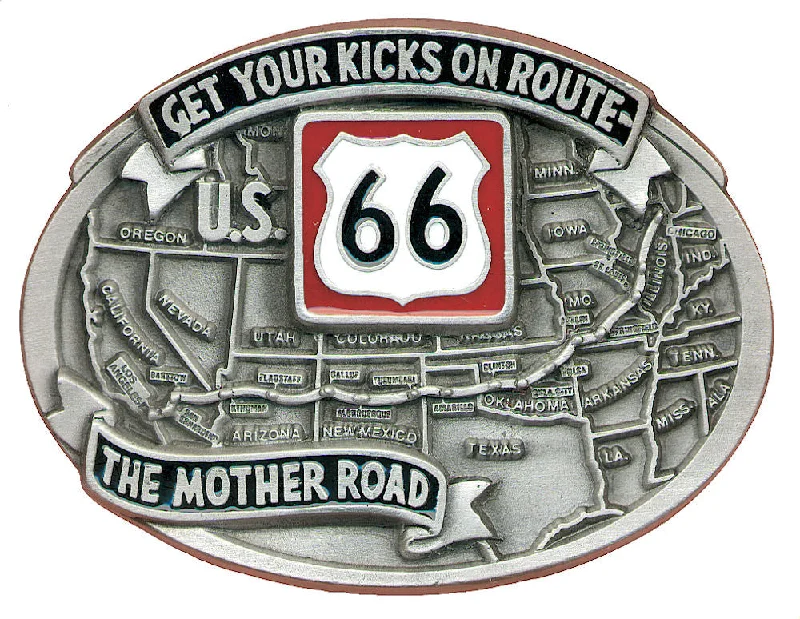 Vintage cotton cargo belt-The Mother Road Route 66 Belt Buckle