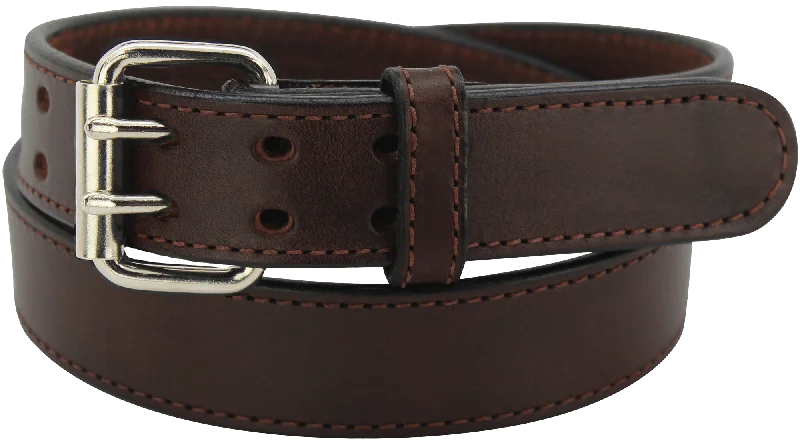 Slim patent cowboy belt-The Viper: Men's Brown Stitched Max Thick Leather Belt With Double Prong Buckle 1.75" Extra Wide