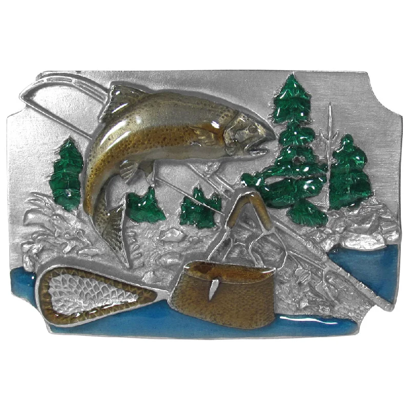 Modern matte gold belt-Trout Fishing Belt Buckle