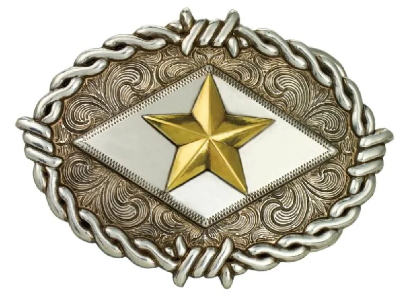 Slim nylon braided belt-Two Tone Barbed wire Star Trophy Belt Buckle