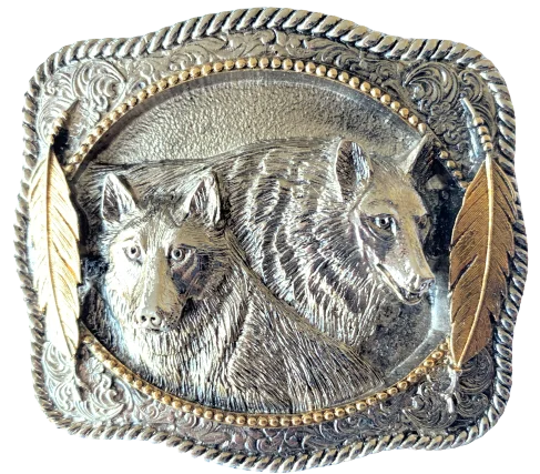 Slim leather snakeskin belt-Two Wolfs Gold Belt Buckle