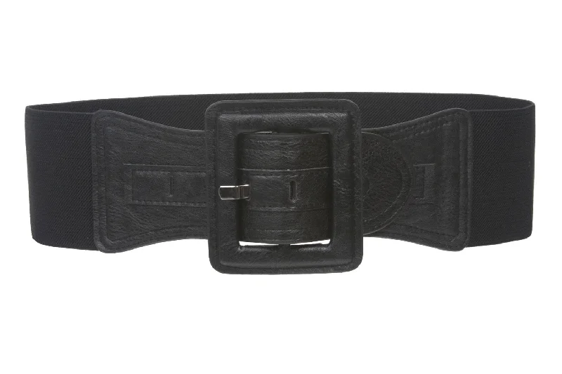 Contemporary woven fabric belt-3" Wide High Waist Fashion Stretch Belt with Square Buckle Size: One