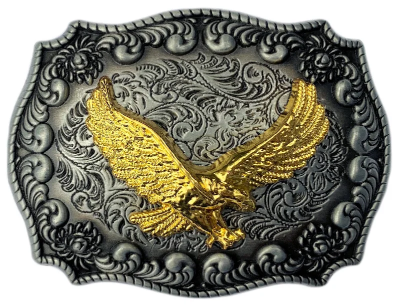 Minimalist beige leather belt-Western Gold Plated Eagle Belt Buckle