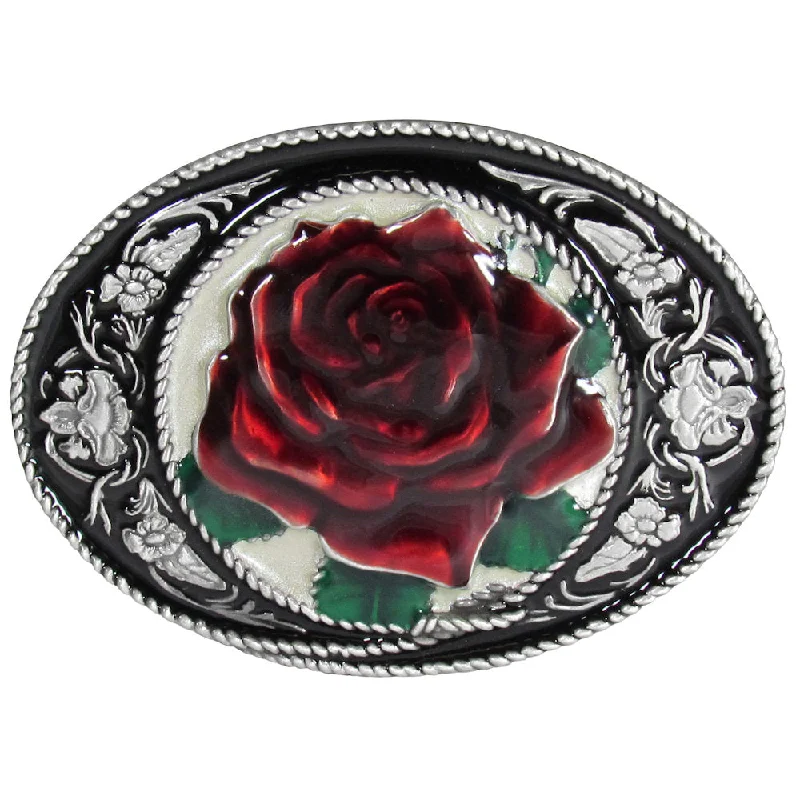 Handcrafted corduroy gray belt-Western Red Rose Belt Buckle