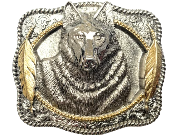 Wide suede snakeskin belt-Wolf Head Silver Gold Belt Buckle