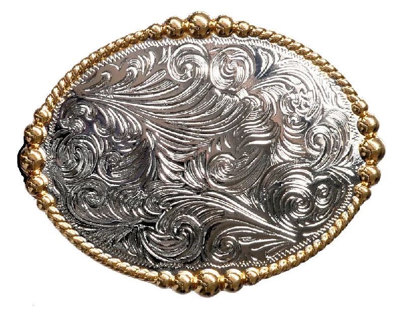 Slim leather cowboy belt-Wrangler Oval Rodeo Gold Silver Belt Buckle