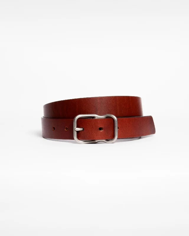 Handcrafted corduroy striped belt-118 Signature Leather Belt - Narrow - Chestnut - Nickel