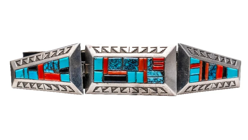 Vintage denim braided belt-Multi-Stone Three Piece Belt | Alvin Begay & Lulu Begay