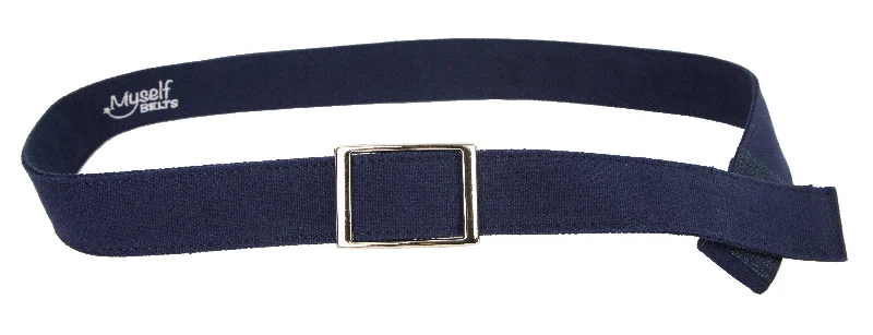 Handmade leather striped belt-MYSELF BELTS -  Adult Easy Velcro Unisex Belt with Faux Buckle - NAVY