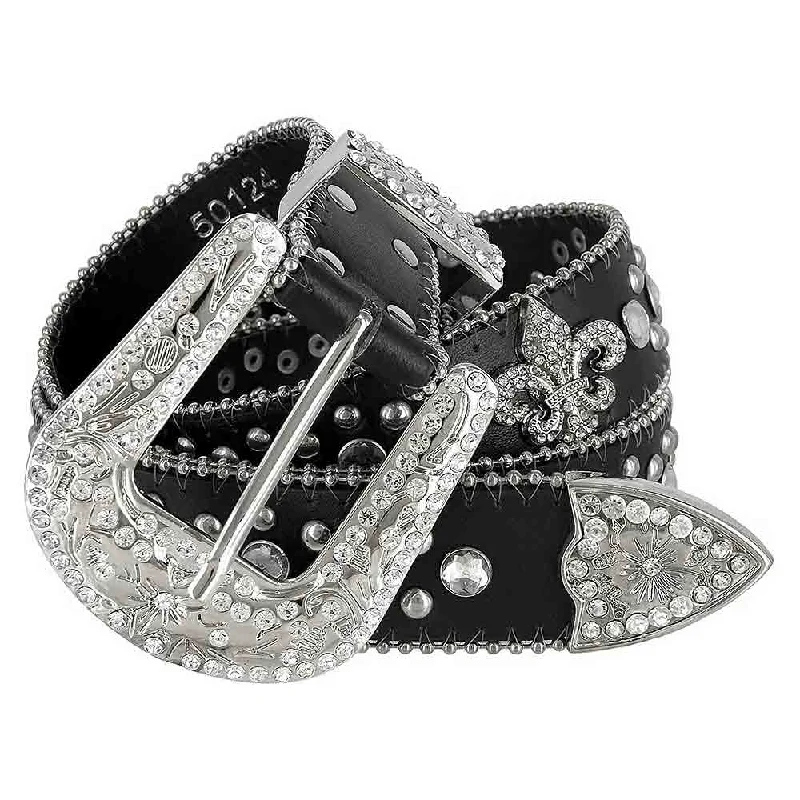 Vintage denim woven belt-Black Scout With Studs And White Stones Studded Rhinestones Belts